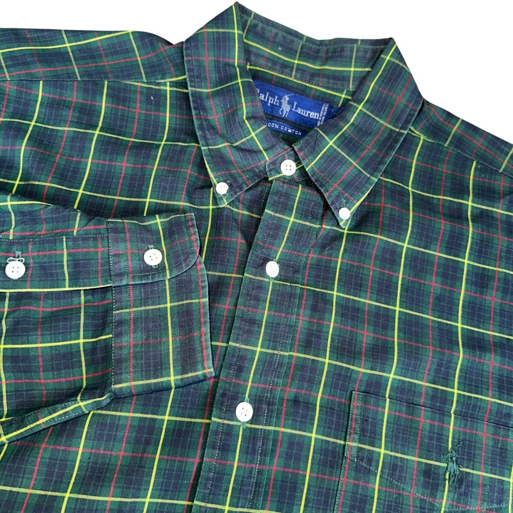 Ralph Lauren Men's Plaid Button Down Shirt Long‎ Sleeve 100% Cotton Size L